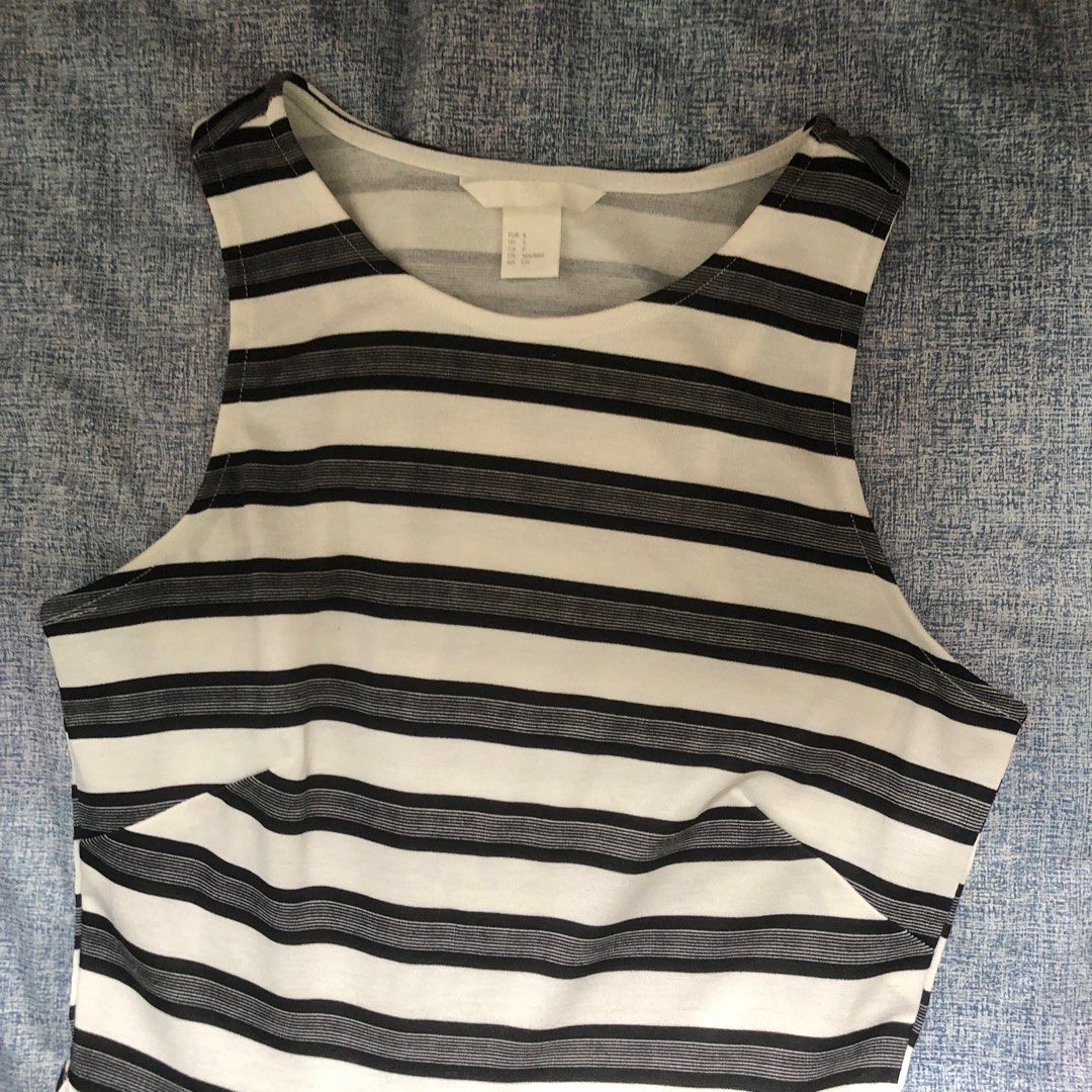 h&m striped skater dress Women's Cream/striped Rib-Knit Dress with Flared Skirt
