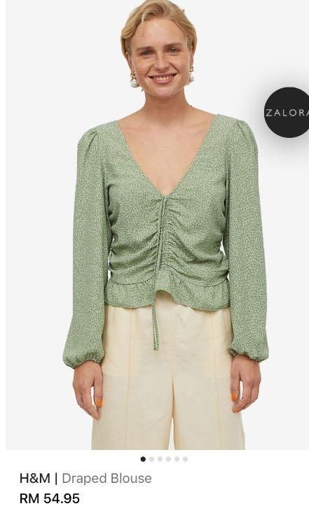 H M Draped Blouse in Sage Green Women s Fashion Tops Blouses on