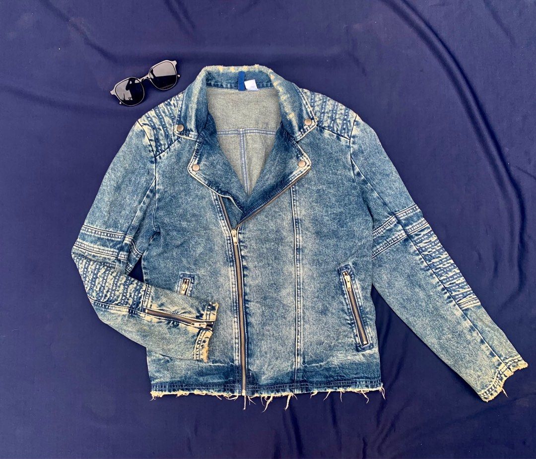 HOT H M Biker Denim Ramones Ripped Jacket