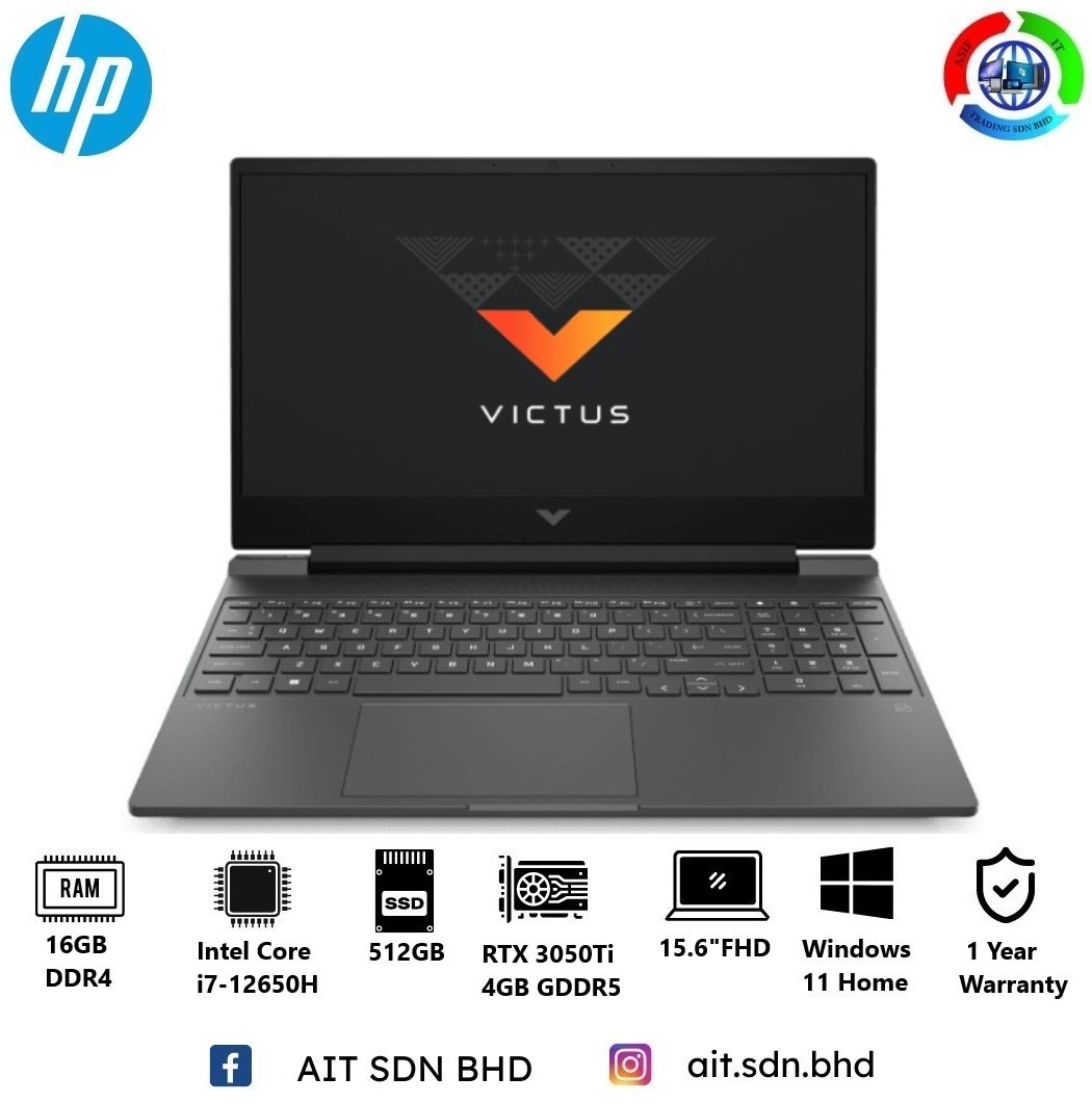 HP Victus 15fa0032dx 15.6"FHD 144Hz Gaming Laptop (Intel Core i712650H, 16GB RAM, 51GB SSD