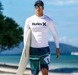 Hurley Men Surf Light Rashgard Long Sleeve UPF50 + Sunscreen Diving Top swim
