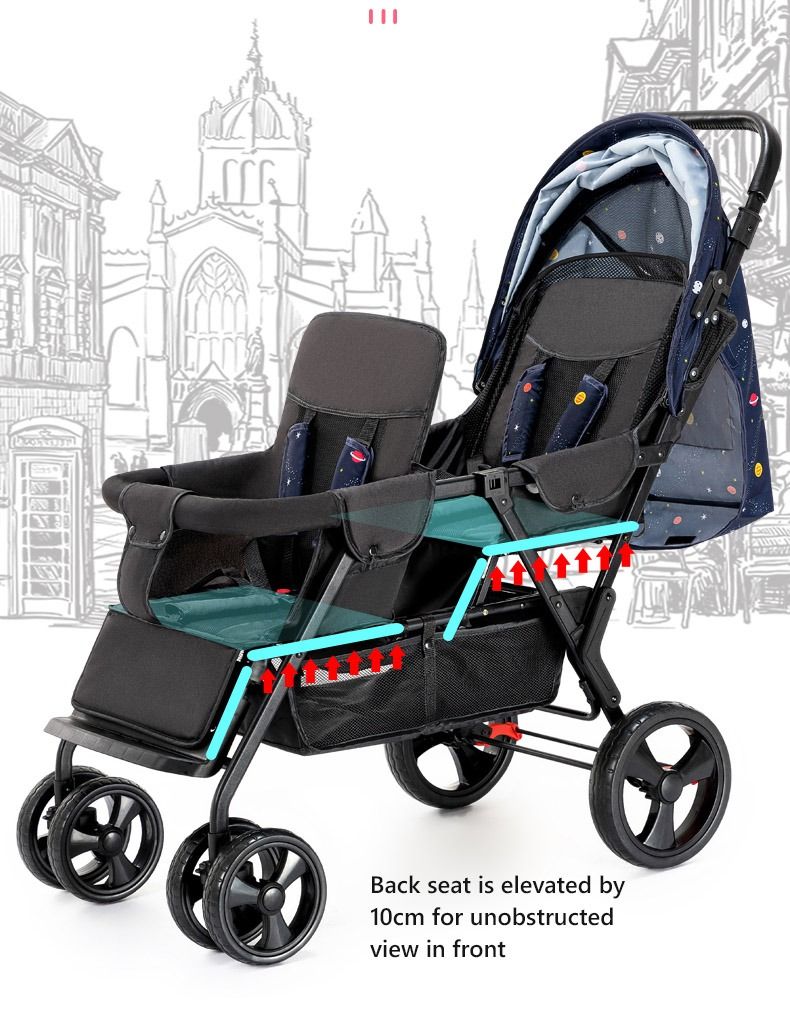 [iDS] Reclining Twin Stroller Double Stroller Dual Stroller Front