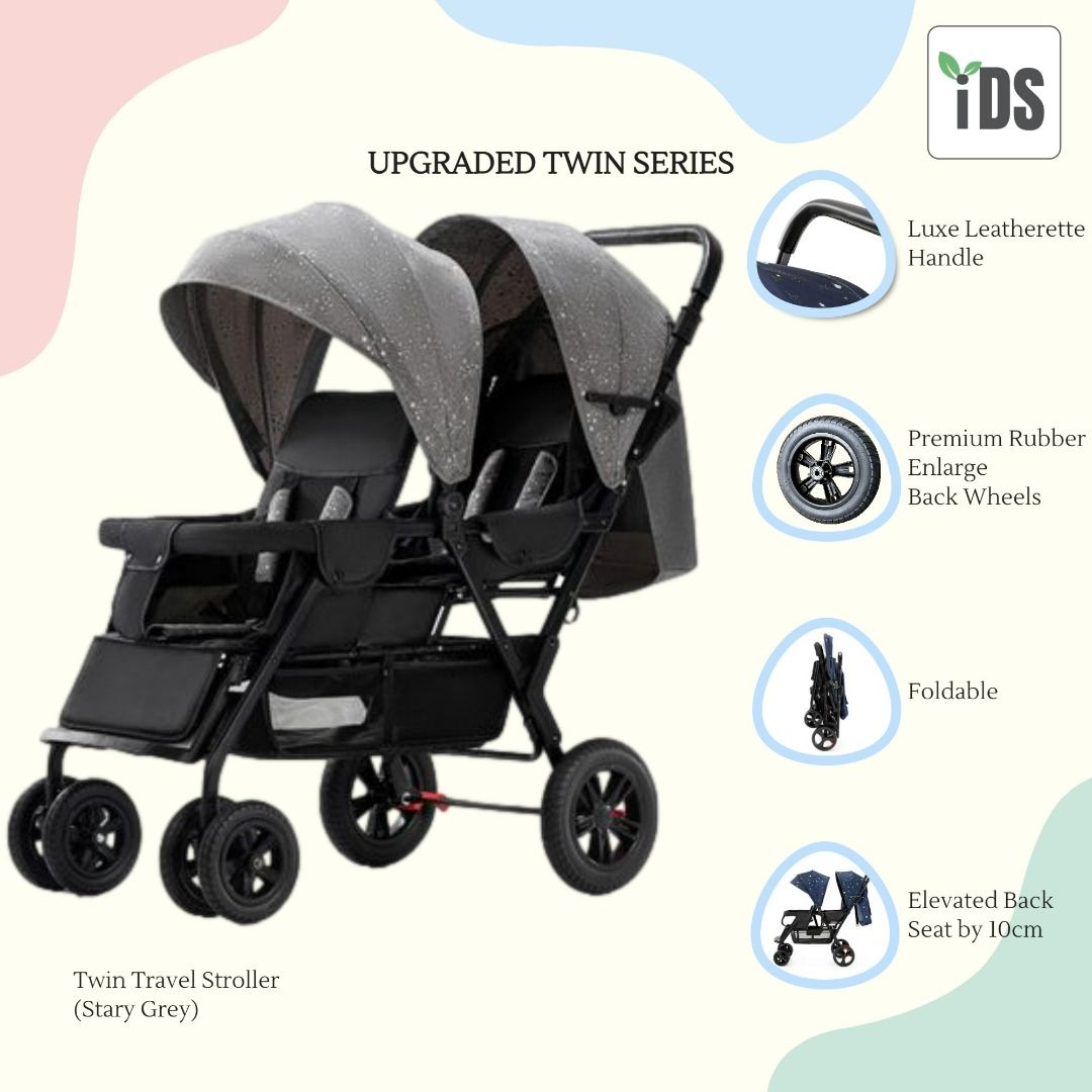 Double stroller with rubber wheels on sale