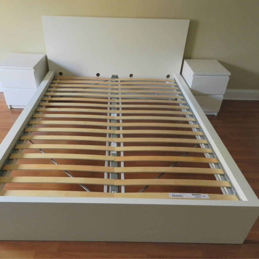 Ikea MALM queen bed frame + 4 storage drawers ( NO MATTRESS), Furniture