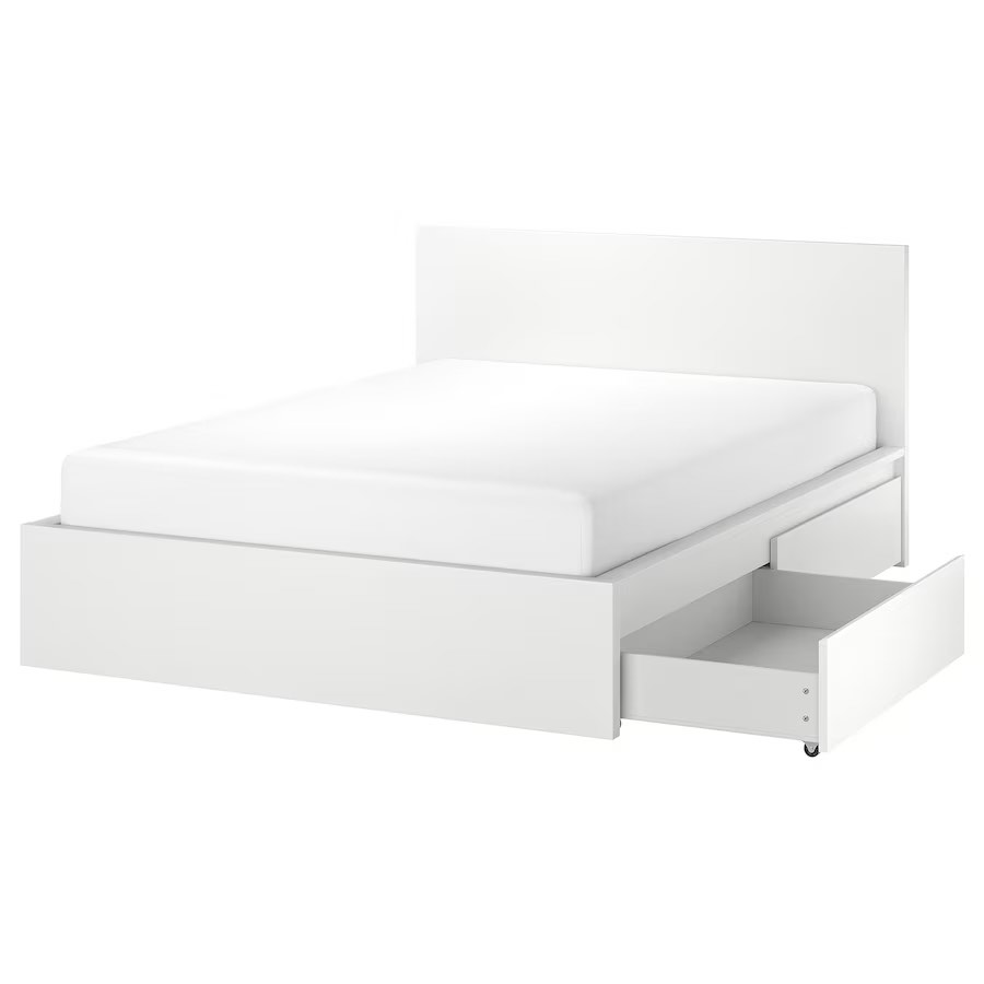 Ikea MALM queen bed frame + 4 storage drawers ( NO MATTRESS), Furniture