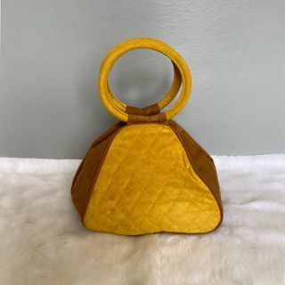 Japan Mustard Yellow Brown Velvety Round Handle Bag