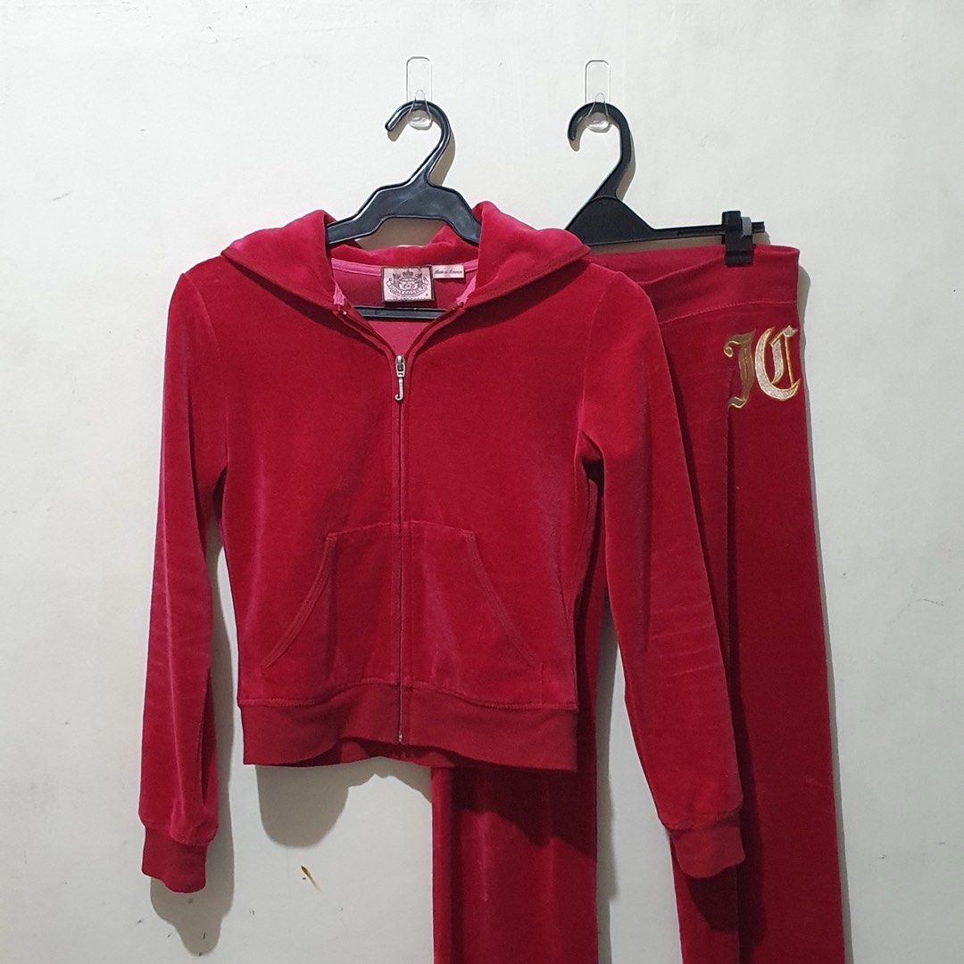 Red velour 2025 juicy couture tracksuit
