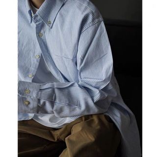 KENJI 日系條紋寬鬆長袖襯衫 藍條紋