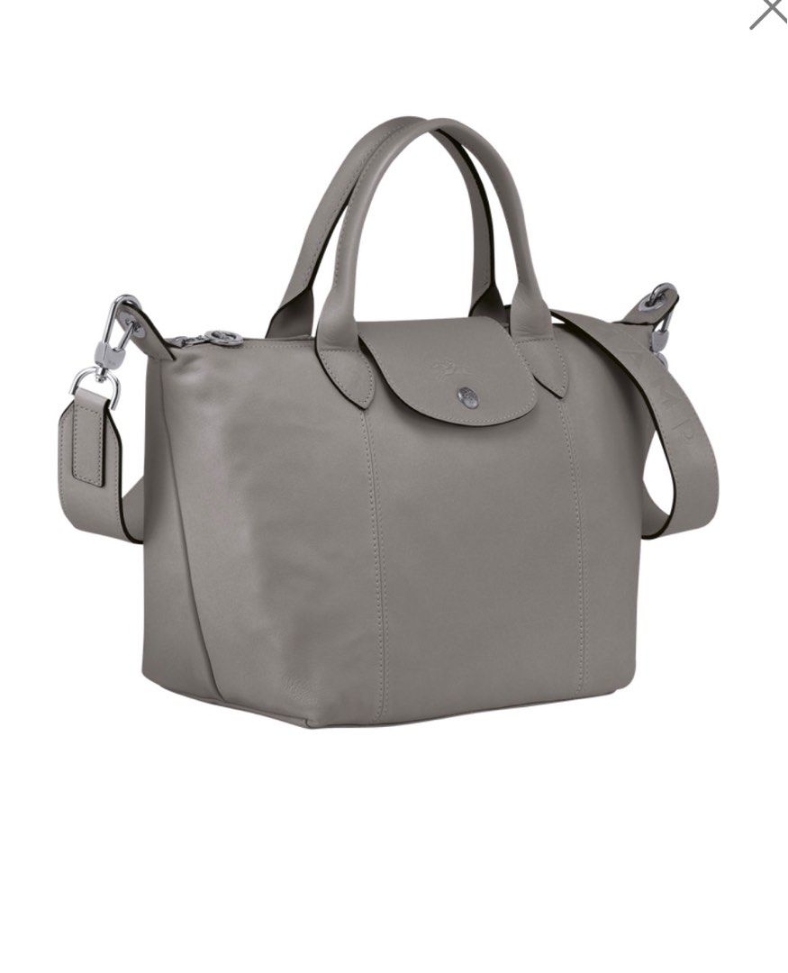 Longchamp Le Pliage cuir small size new design top handle leather Bag both grey and black instock