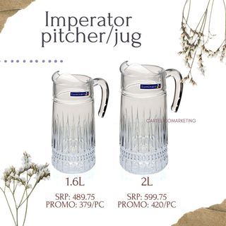 Luminarc Water jug , juice pitcher, pitcher jug Restaurant use pitcher, imperator, wavy jug, tivoli jug .