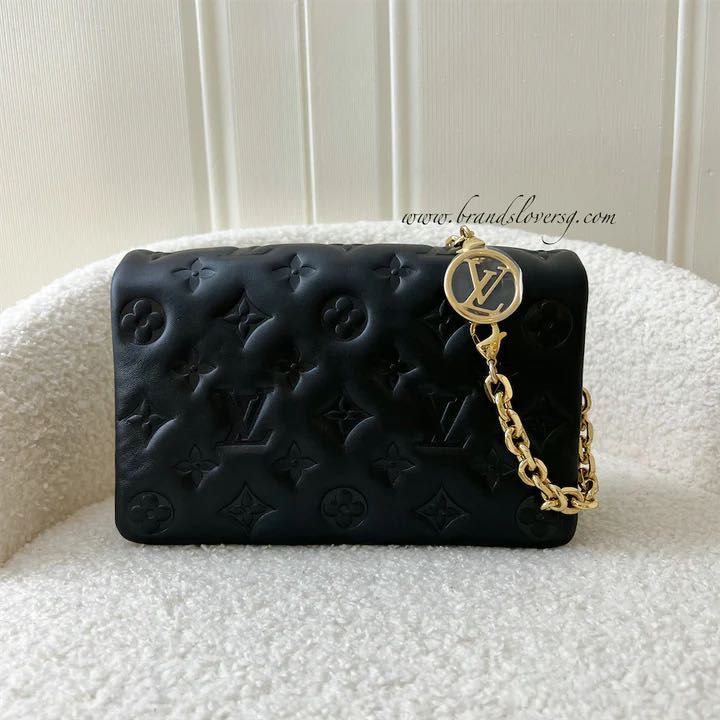 LOUIS VUITTON Lambskin Embossed Monogram Pochette Coussin Black