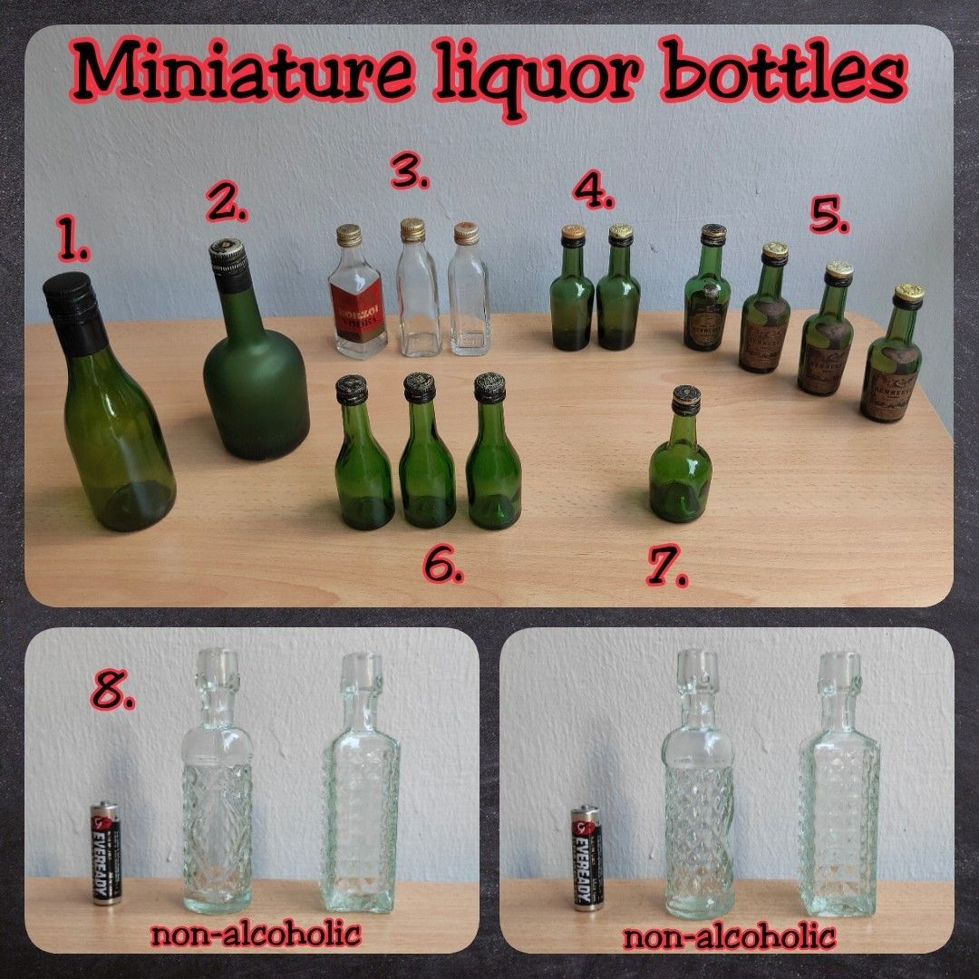 Empty Miniature Liquor + Nonalcoholic Bottles, Furniture & Home Living