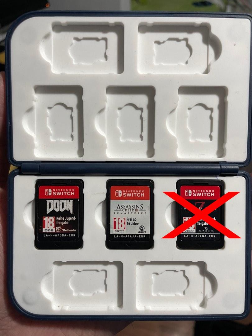 Nintendo Switch Game Cards (Category: Nintendo) located in Angono. Submitted by kalboobz (Listing ID 1194146733, Image 1). Description: Game cards only, missing cases. Doom Assassins Creed III : Remastered World War Z - Sold! Can be bought separately for 1200 each or 2-pc bundle for 2000php!.