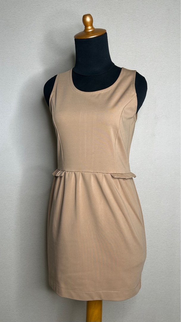 Nude mini dress, Fesyen Wanita, Pakaian Wanita, Gaun & Rok di Carousell