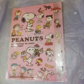 Original Pink 1970's Peanuts Snoopy 70th Anniversary A4 Size Clear File with 5 Dividers
