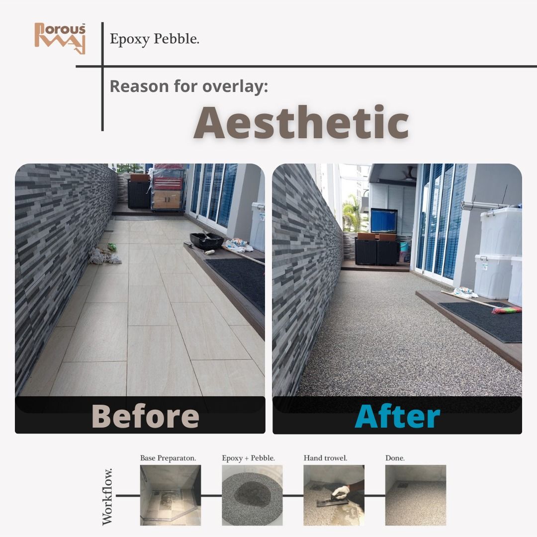 Outdoor floor overlay Epoxy pebbles No hacking HDB Condo Landed