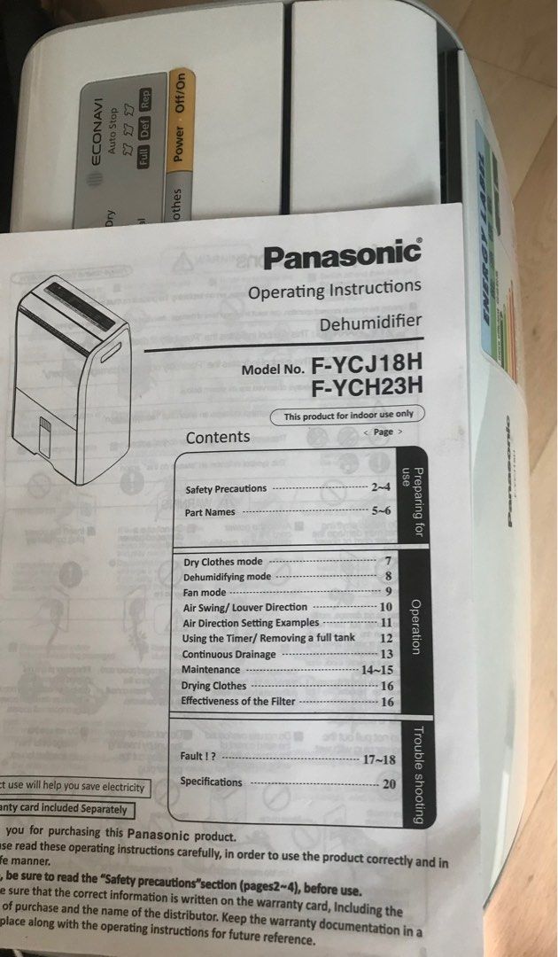 Panasonic dehumidifier, 家庭電器, 空氣清新機及抽濕機 Carousell