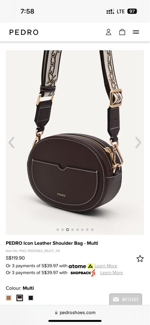 PEDRO Icon Leather Shoulder Bag Price: MVR 2540 Details - Material