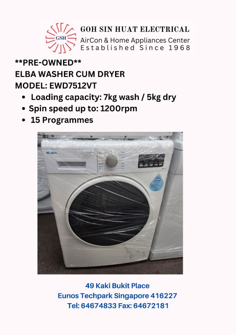 REFURBISHED PRE OWNED ELBA EWD7512VT 7 5kg Washer Cum Dryer