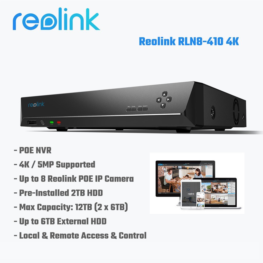 Reolink RLN8410 4K 8Channel 2TB HDD POE NVR, Working with 4K/5MP