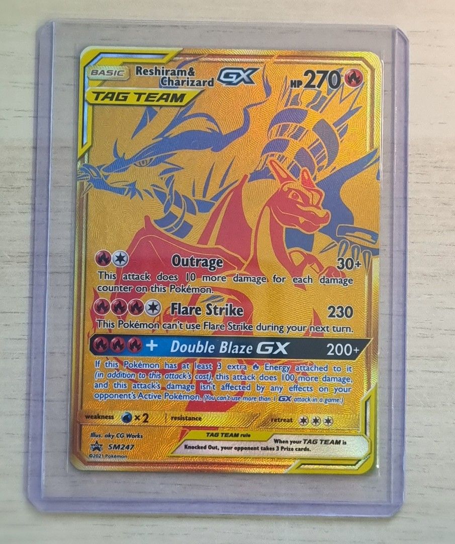 Pokemon Card Gold Reshiram & Charizard GX SM247 Promo, Hobbies