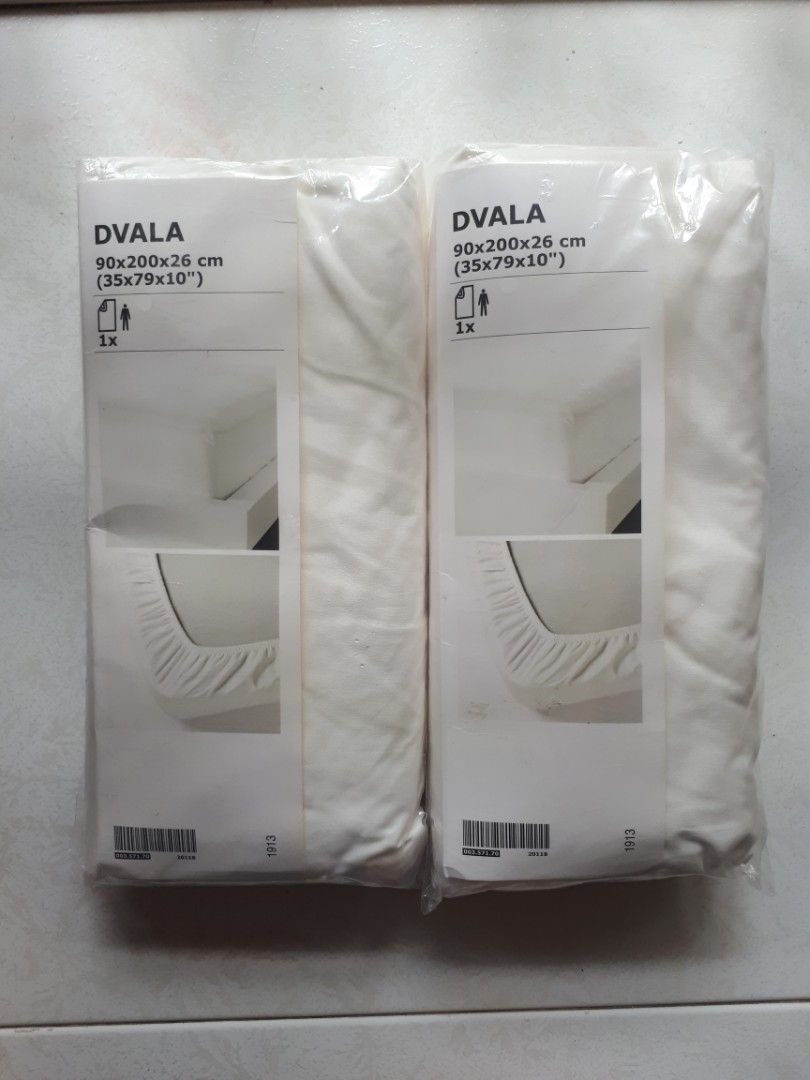 Single Bed Fitted Sheets (Ikea Dvala, White colour), Furniture & Home