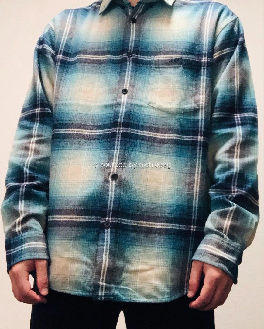 緑林シリーズ Supreme shadow plaid flannel shirt blue ...