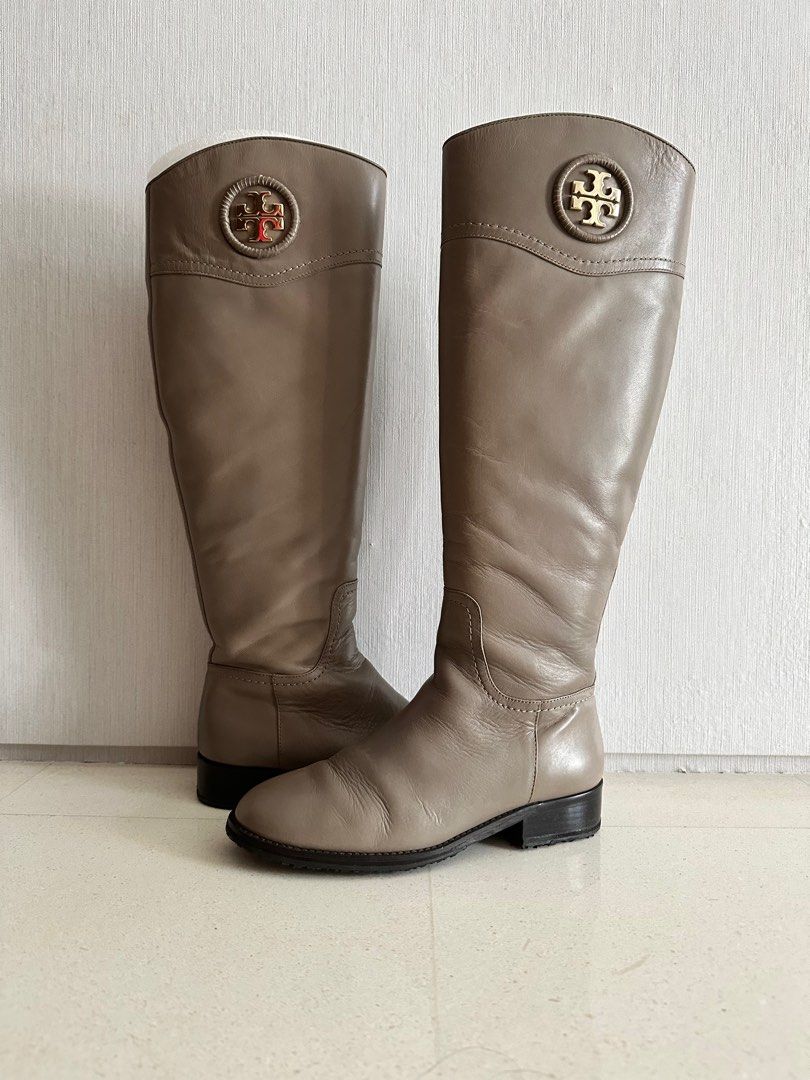 TORY BURCH Beige Leather Knee High Boots, Women's Fashion, Footwear, Boots  on Carousell