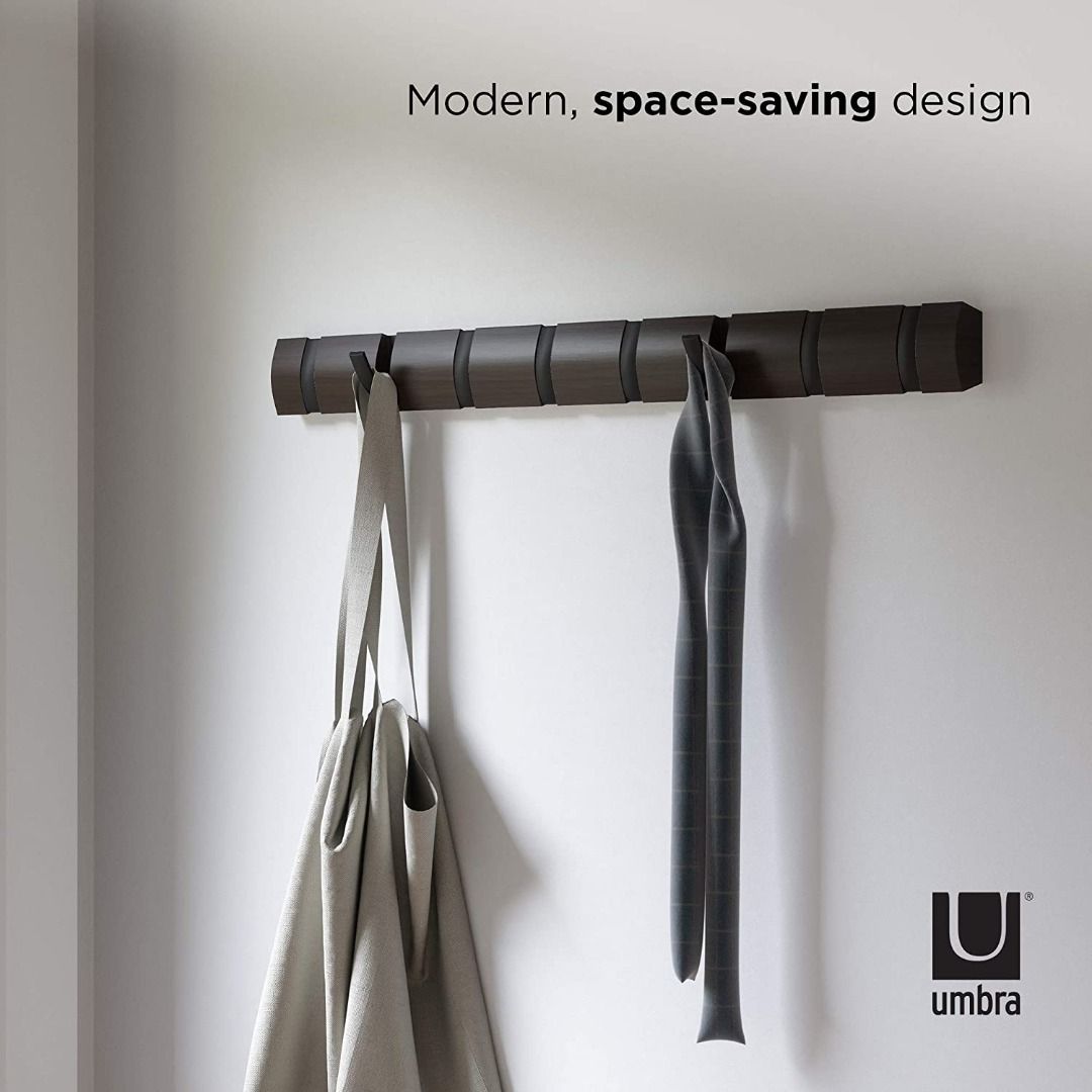 Wall-Mounted Modern Floating Coat Rack, Space Saving with Retractable Hooks  for