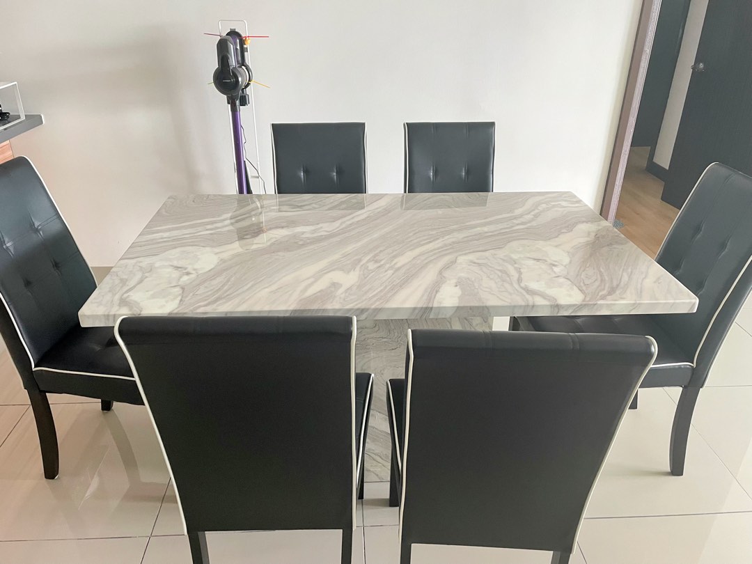 USED Marble dining table 6 seater, Furniture & Home Living, Furniture