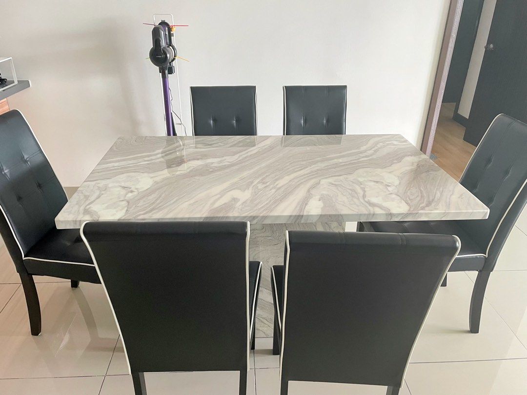 USED Marble dining table 6 seater, Furniture & Home Living, Furniture