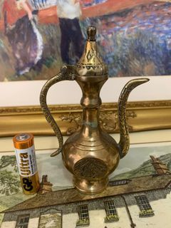 Vintage Miniature Dallah Engraved Solid Brass Middle Eastern Arabic Traditional Aladdin tea Pot