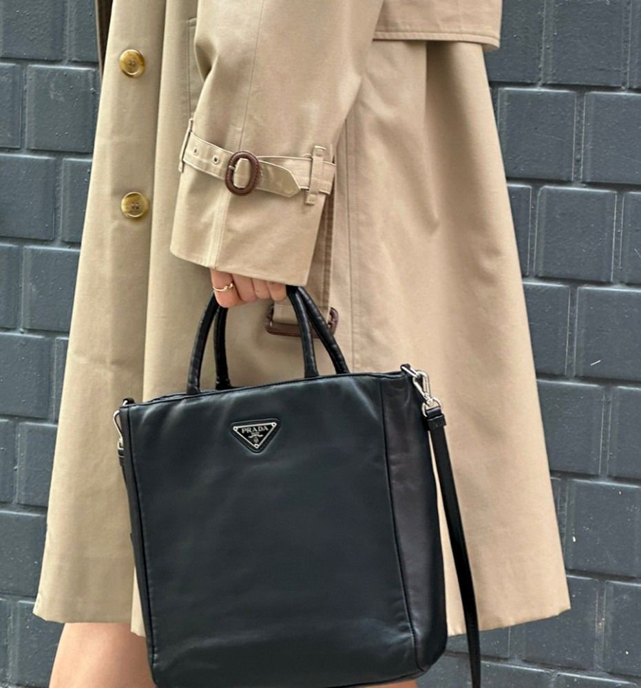 Vintage Prada Black Triangle Logo Square Cross Bag