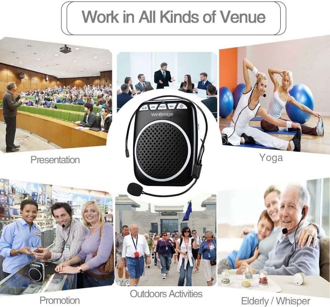 W WINBRIDGE Wireless Voice Amplifier With Dual Bluetooth Microphones, Portable PA System For Teachers, 25W 8000mAh Rechargeable Megaphone Speaker With Headset, Ideal For Classroom, Public Speaking,S96