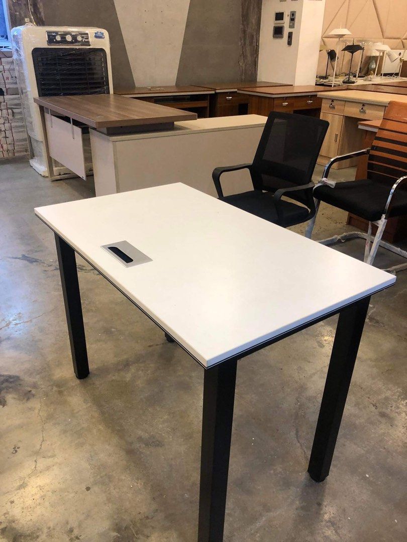 White Solid Wood Office Computer Table with Wire Port Heavy Duty (Category: Tables & Sets) located in Bacoor. Submitted by basic.style (Listing ID 1220394242, Image 2). Description: Single- P4500 Table: Size: 100cm x 80cm Double- P7000 Quadruple- P11,000.