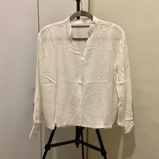 White Stand Collar Skipper Rayon Shirt