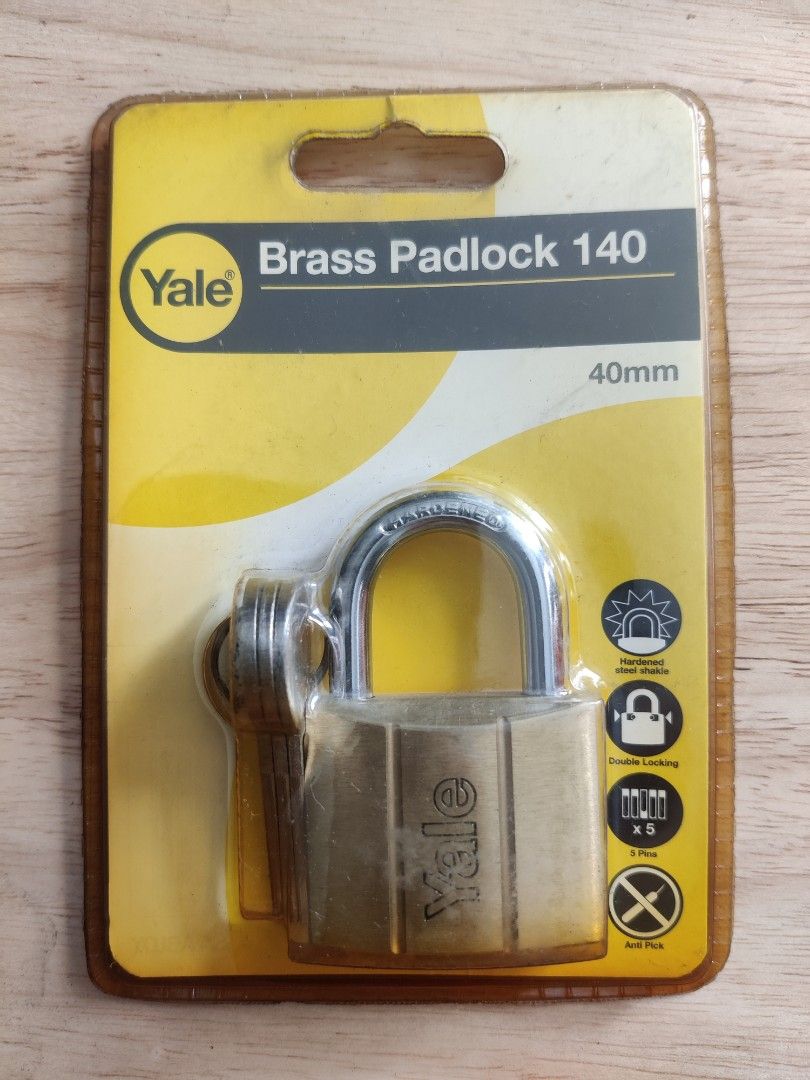 Yale Brass Padlock 140 (Category: Locks, Doors & Gates) located in Mandaluyong City. Submitted by OttO.Moto (Listing ID 1220407463, Image 1). Description: Selling as NEW OLD STOCK condition Original Yale US Sealed blister no cracks Short solid shackle / solid brass body 3 keys Gcash only Shipping/Delivery shouldered by buyer Price is firm Thank you for looking.