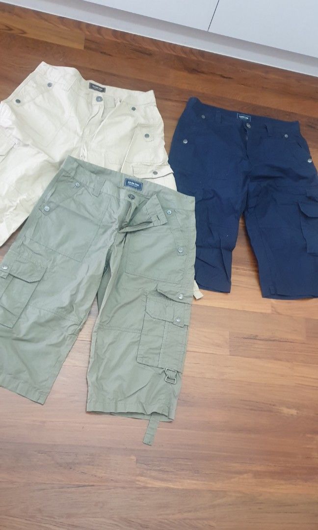 Zipper Closure Capri Men Pants Casual Multi Pockets Straight Cargo