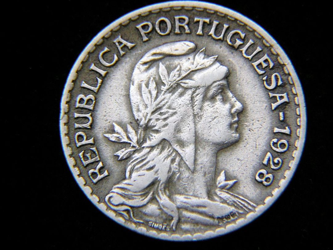 葡萄牙鎳幣-1928年葡萄牙共和國(Portugal)國徽共和女神壹厄士姑度(Nickel Escudo)鎳幣, 興趣及遊戲, 收藏品及紀念品,  錢幣- Carousell