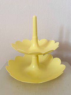 2 Tier Plastic Snacks Stand Tray Plate (yellow)