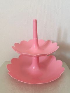 2 Tier Plastic Snacks Stand Tray Plate (pink)