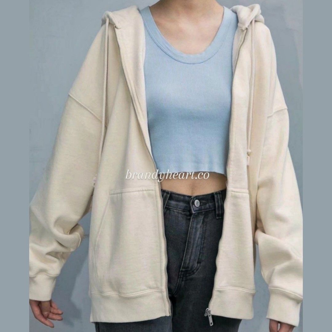 ♡ Brandy Melville Carla Hoodie in Ivory oversized fit zipper fleece hood  jacket sweater cream [PO], Women's Fashion, Coats, Jackets and Outerwear on  Carousell