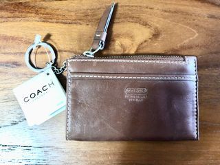 (全新)正品 Coach 卡夾零錢包/鑰匙包 #純色#金棕#真皮#輕巧#口袋