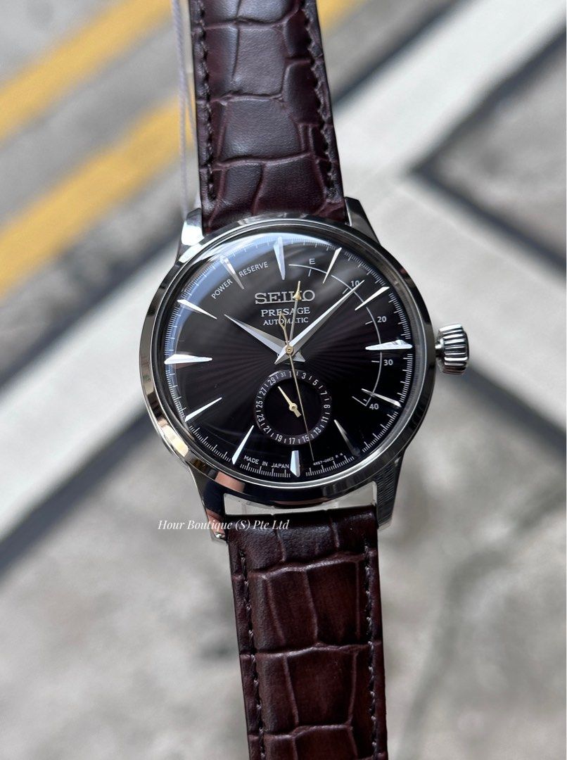 Men's automatic presage black leather strap watch 40.5 mm shop