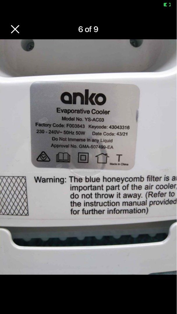 Anko evaporative cooler, TV & Home Appliances, Air Conditioning and