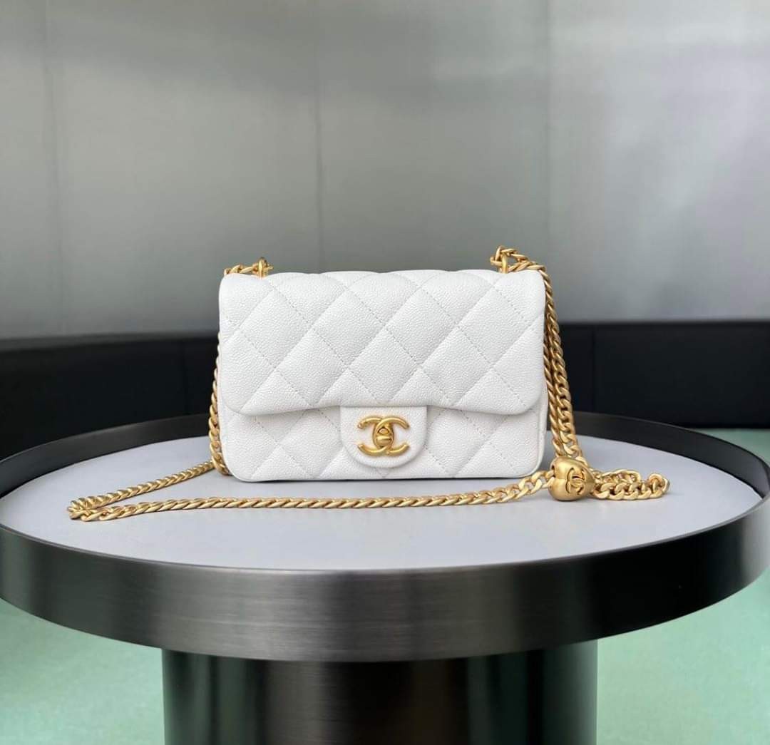 Authentic Chanel Mini New Sweet Heart Flap Caviar White GHW MICROCHIP ...