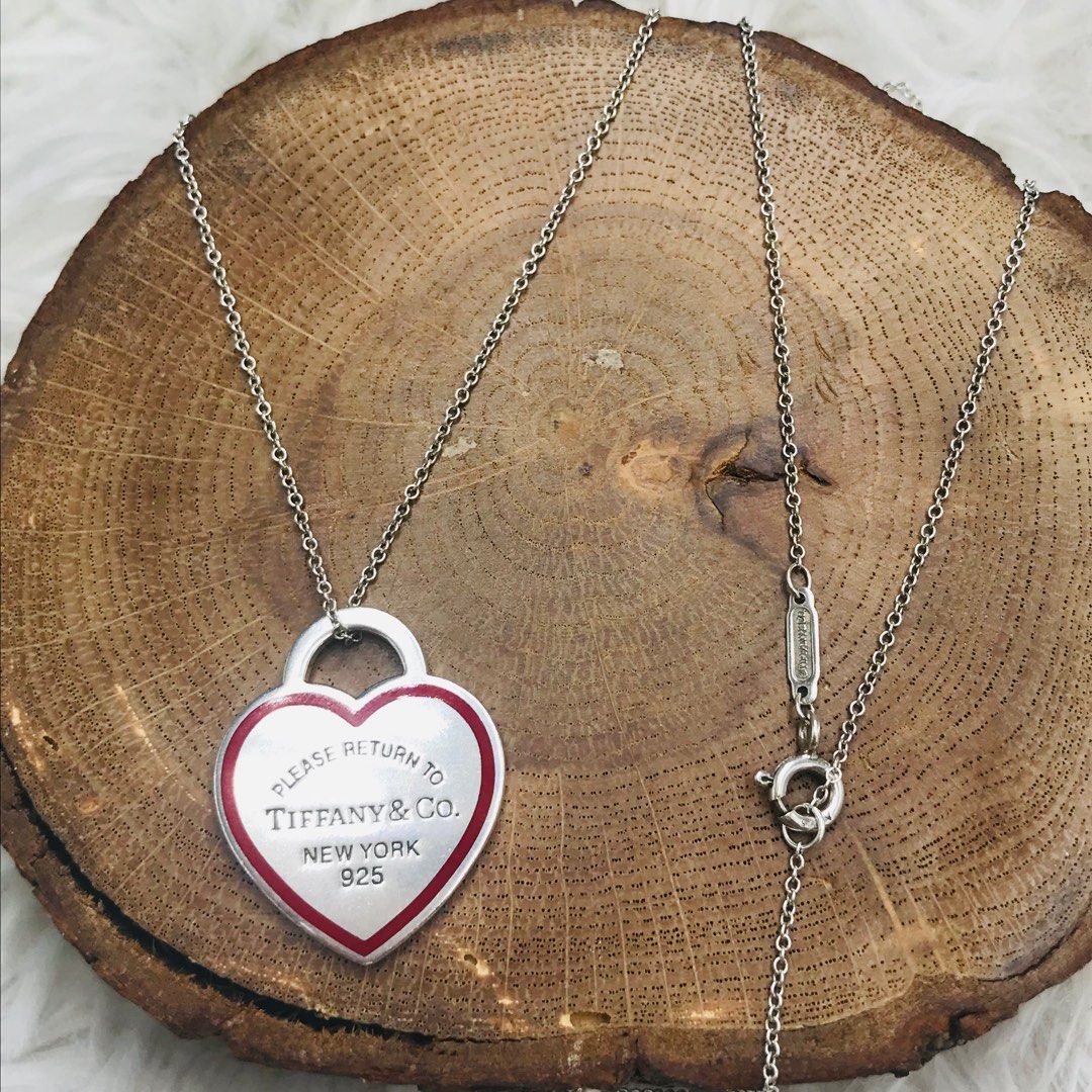 Authentic Tiffany Co 925 Sterling Silver Medium Red Hue Heart Tag Pendant Necklace