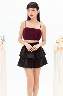 Aviana Satin Ruffle Skorts in Black