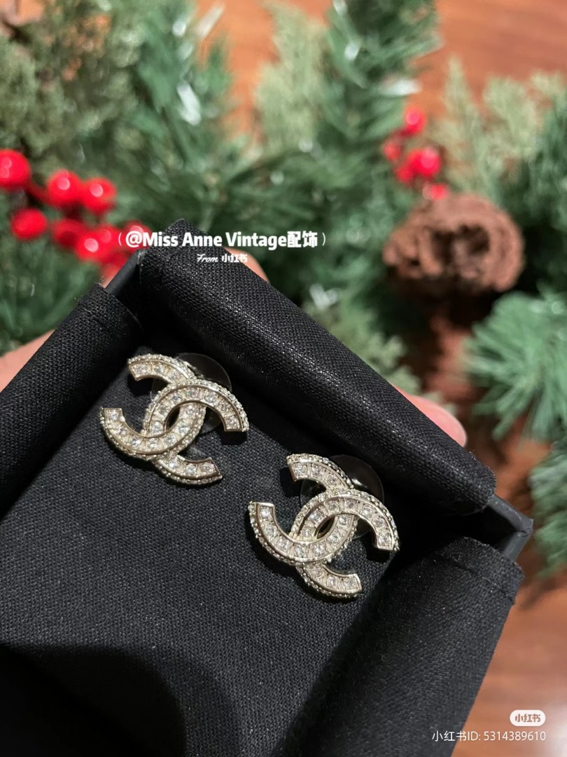 Authentic Chanel Large Earrings CC Logo LGHW Crystal