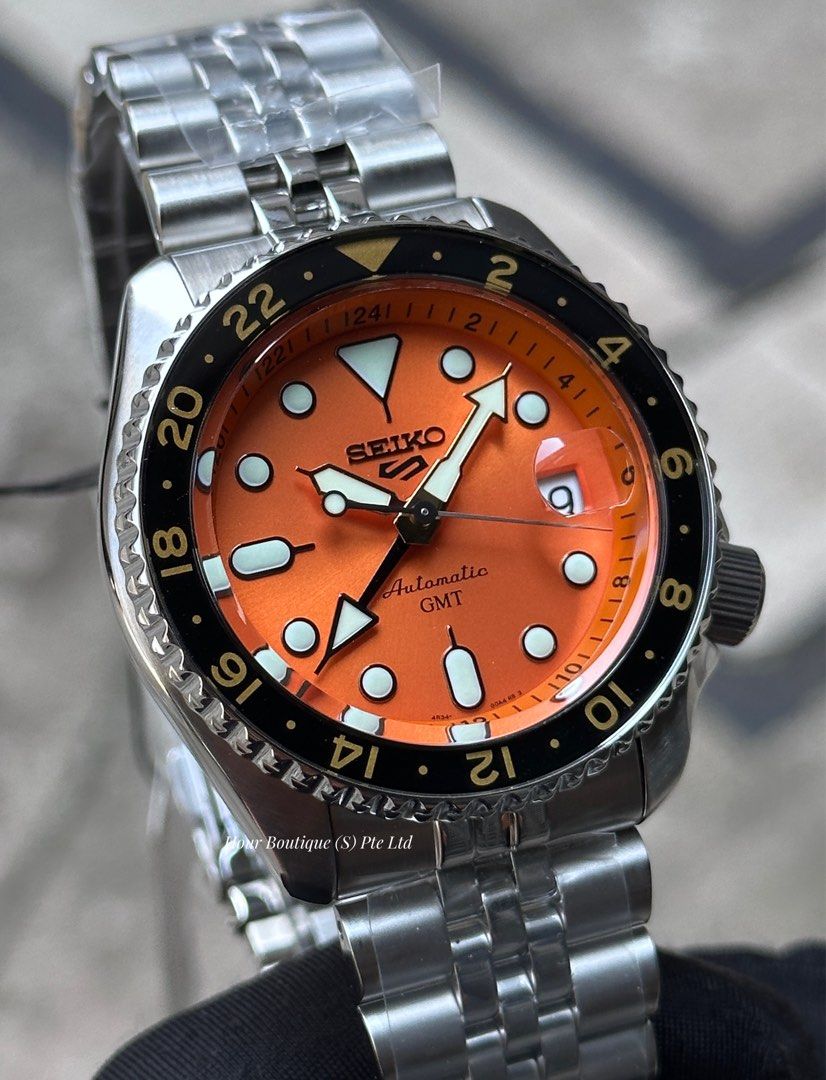 Brand New Seiko 5 GMT Orange , Automatic Men's Watch SSK005K1